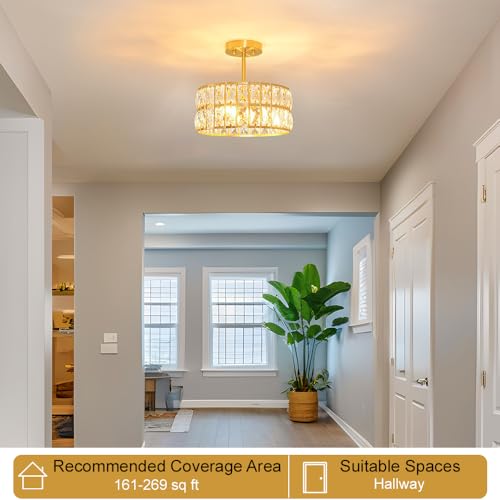 Brushed Gold Crystal Ceiling Light