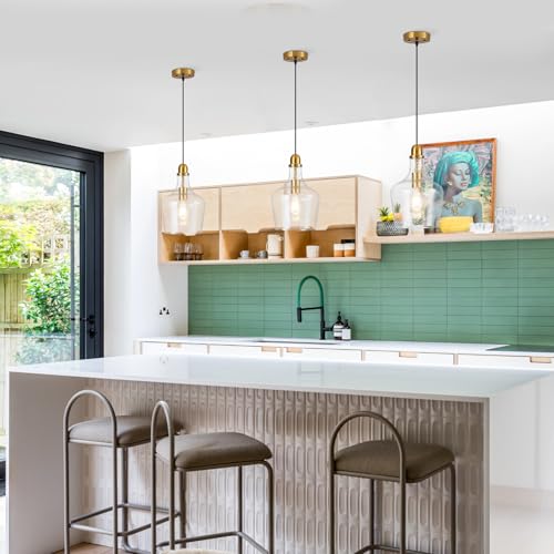 Glass Pendant Light Modern Brass 1 Light Single Dome Pendant Lighting Fixtures for Kitchen Island Dining Room Hallway
