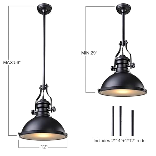 12 Inch Industrial Pendant Lights with Diffuser (3 Count)