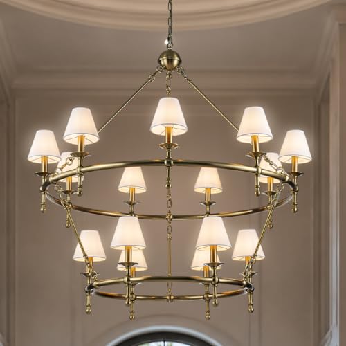 15 Lights W47 Inch Warm Brass and White Pleated Fabric Two