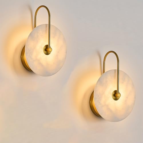 Round Alabaster Wall Sconce Set of Two (2 Count)