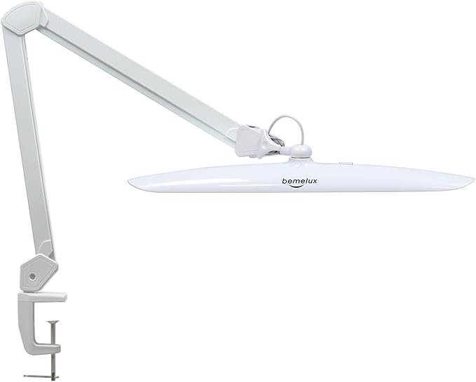 117PCS LED Clamp Desk Lamp, 20 Inch Metal Swivel Arm with Protective Casing, 2200 Lumens, Dimmable Task Lamp for Reading, Office Work, Sewing, Study, and Crafts(White) - Aura Lighting