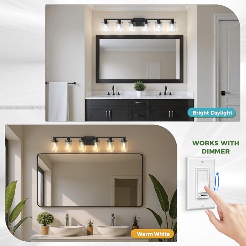 6 Light Black Bathroom Vanity Light Fixture Over Mirror