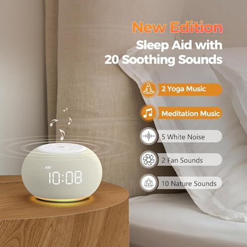 Auto Dimmable Sound Machine Alarm Clock with Night Light for Girls