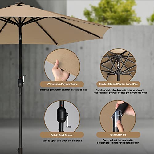 9' Solar Umbrella 32 LED Lighted Patio Umbrella Table Market Umbrella with Push Button Tilt