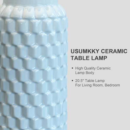 20.5" Light Blue Modern Ceramic Bedside Lamp Set of 2 for Bedroom Decor Farmhouse Table Lamp for Living Room Office Dorm (2 Count)