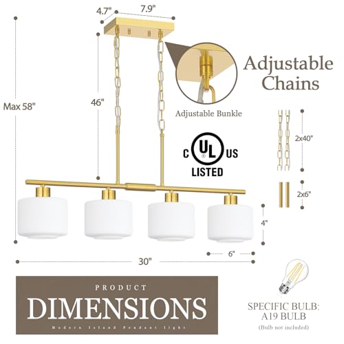 4 Light Brushed Gold Kitchen Island Lighting