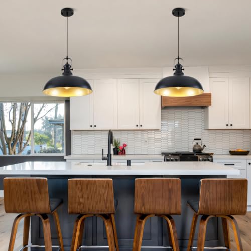 2 Pack 15.7" Matte Black Barn Pendant Lights