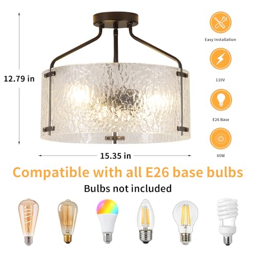 Semi Flush Mount Ceiling Light Fixture 16''Glass Chandelier Kitchen Lighting Fixtures Ceiling 3