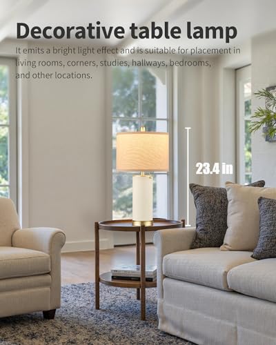 23.4" White PU Leather Table Lamps for Living Room Set of 2 (2 Count)