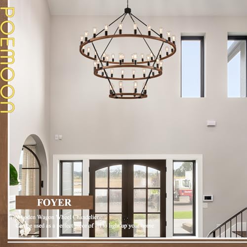 Farmhouse Wooden Wagon Wheel Chandelier 48