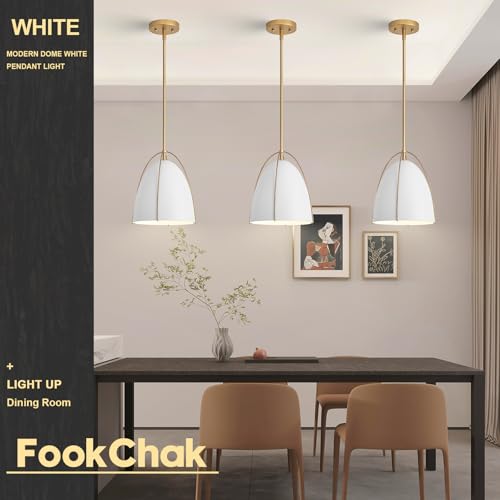 10in Dome Pendant Light White Kitchen Island Pendant Lighting Modern White & Gold Pendant Lights Fixture for Dining Room Kitchen Sink