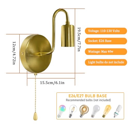 Hardwired Pull Chain Wall Sconce Gold 1