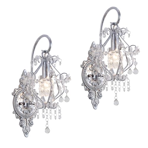 Indoor Hardwired Silver Crystal Vintage Wall Sconces Light Set of 2 (2 Count)
