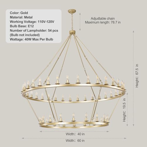 Gold Wagon Wheel Chandelier 2 Tier 60
