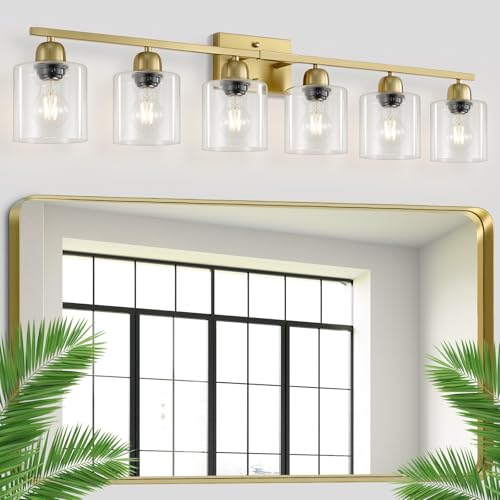 Modern Brushed Gold 6 Light Bathroom Light Fixtures