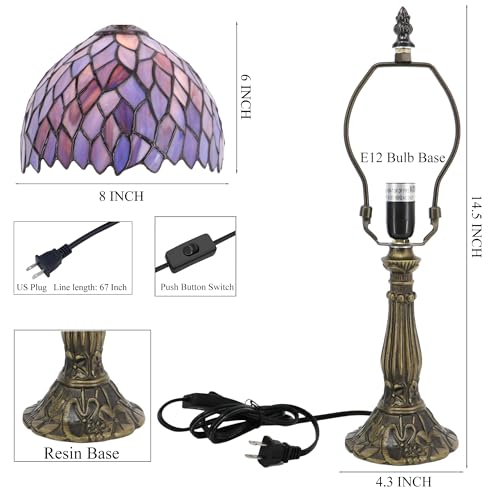 Tiffany Lamp Stained Glass Table Bedside Accent Light 8X8X14.5 inch