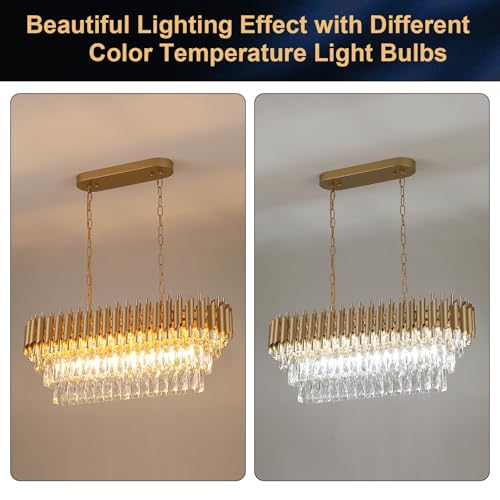 Modern Rectangular Chandelier Gold Crystal Chandeliers for Dining Room