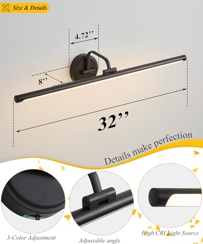 Hardwired Picture Light for Wall (Black / 32 inches)