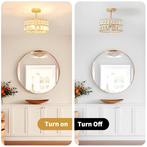 Brushed Gold Crystal Ceiling Light