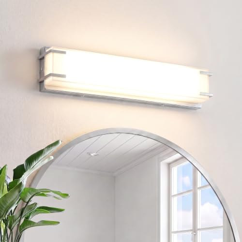 LED Bathroom Light Fixtures Over Mirror 16” Vanity Light with Milky White Lampshade 4000K Daylight Chrome Finishing Bath Bar (16 Count)