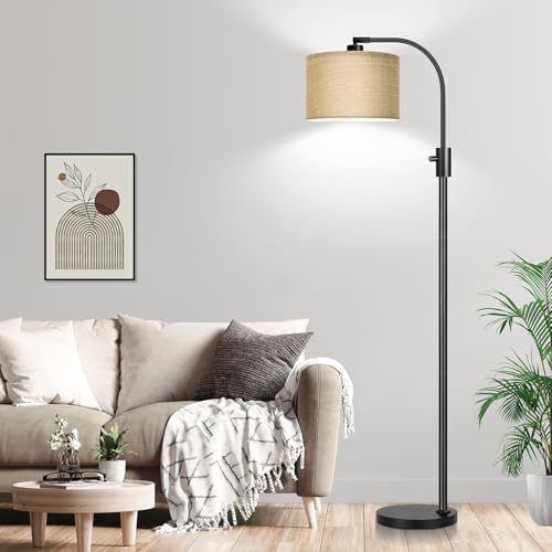 Upgraded Modern Arc Dimmable Tall Standing Floor Lamp with Champagne Shade