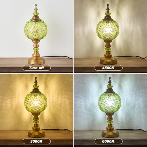 Vintage Glass Green Table Lamp Fixture with E26 Bulb Desk Lights with Plug Switch for Bedroom Living Room Dressing Room
