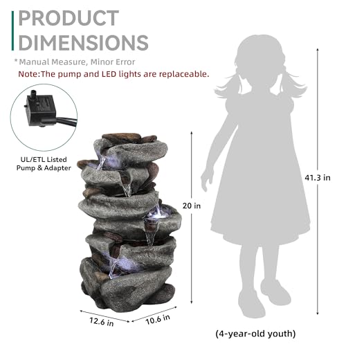 20" H Rock Outdoor Water Fountain with LED Lights