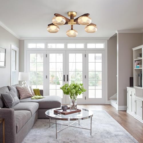 Modern Walnut Wood LED Ceiling Light Fixture