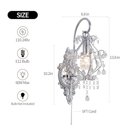 Plug in Cord Gold Silver Vintage Indoor Wall Sconces Light Set of 2 (2 Count)