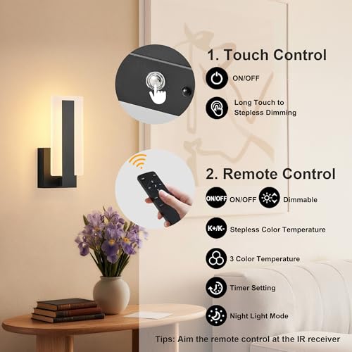 Peel and Stick Battery Operated Modern Wall Sconce Set of Two