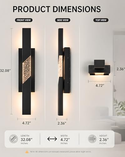 2 Pack Modern LED Outdoor Wall Sconce (Black / 23.62 inch, 2 Pack)