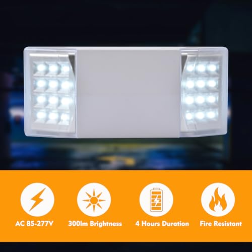 Plug Emergency Lights for Business Home Power Failure Outage 4Hours 300lm LED Exit Lighting Fixtures with Battery Backup AC85