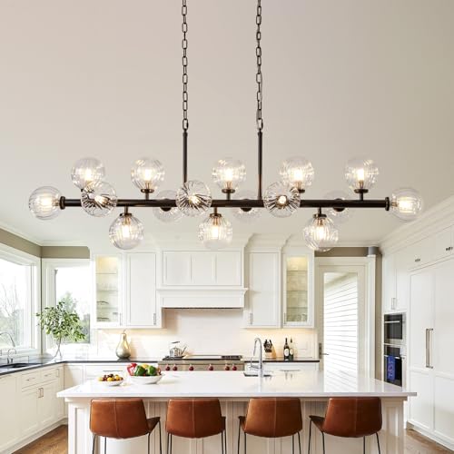 Black Rectangle Chandelier Modern Chandelier Glass Pendant Light Fixture Adjustable for Dining Living Room Kitchen Island 16 (16 Count)