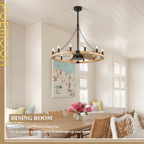 Natural Wooden Wagon Wheel Chandelier Fans 12