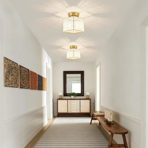 Modern Brushed Gold Hallway Entryway Light Fixtures Crystal Ceiling Lamp