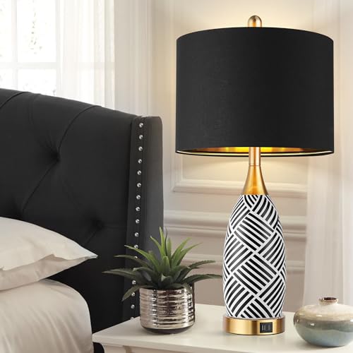 25.5" Black Gold Ceramic Touch Table Lamp (2 Count)