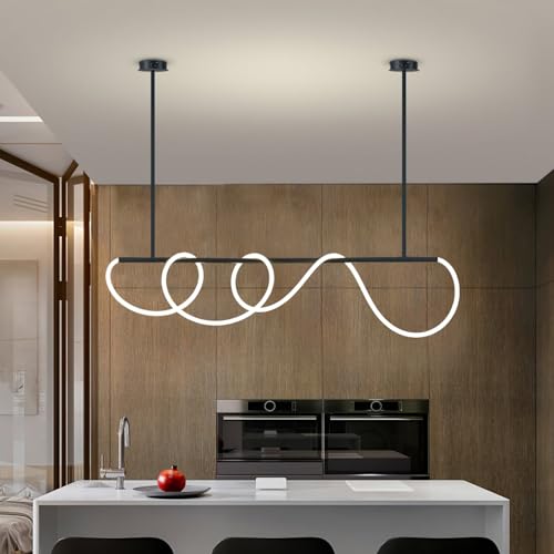 Led Pendant Light Black Modern Chandelier 39.4 Inch Adjustable Height Kitchen Island Lighting Fixture DIY Shapes Dining Room Light Fixture and Living Room