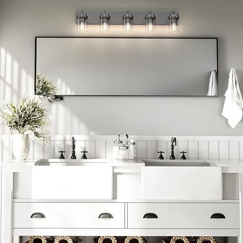 Modern 5 Light Black Bathroom Vanity Light with Clear Glass Shade (5 Count)