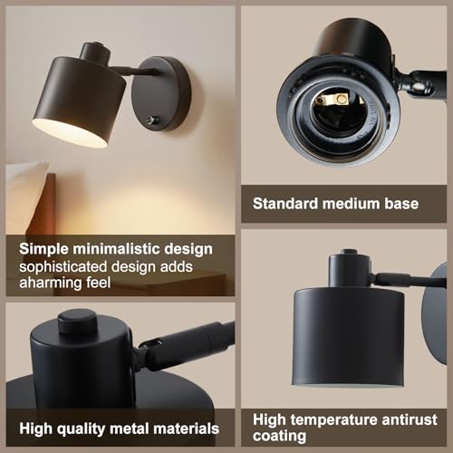 Black Farmhouse Hardwired Wall Sconce with Dimmer Switch Set of 2 (2 Count)