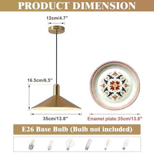 13.8” Large Farmhouse Brass Gold Dome Pendant Lights Kitchen Island