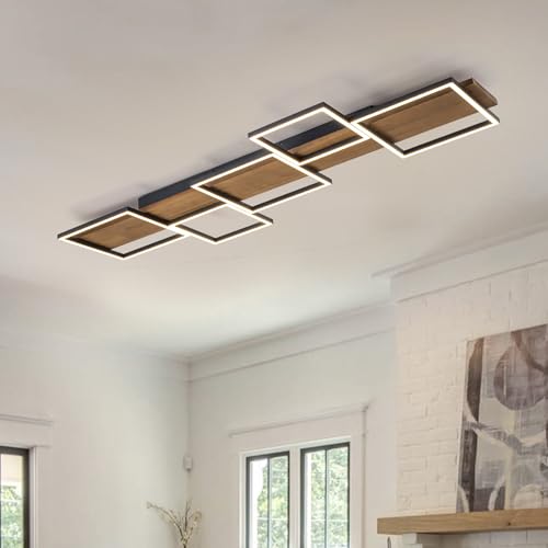 47.2" LED Modern Ceiling Lights Wooden Square Rectangular Lamp Fixture Wood