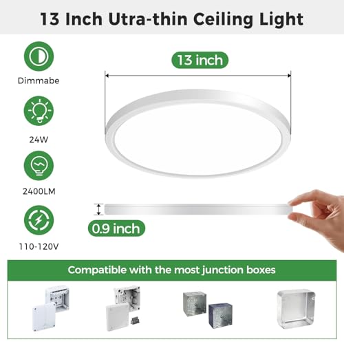 6Pack 13 inch White LED Flush Mount Ceiling Lights (6 Count)