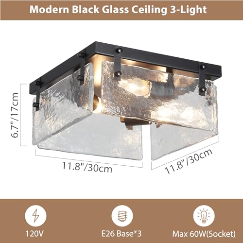 Square Glass Close to Ceiling Light Fixture Black Modern Farmhouse Flush Mount Ceiling 3