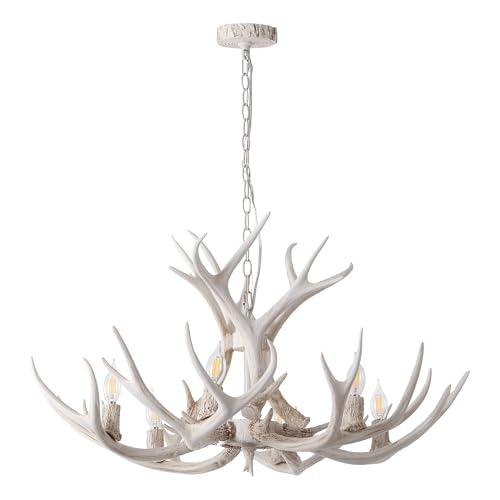 Eldora 6 Light Resin Antler Chandelier 33"