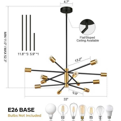 11" 52" Height Adjustable Modern Chandelier Ceiling Light Fixture