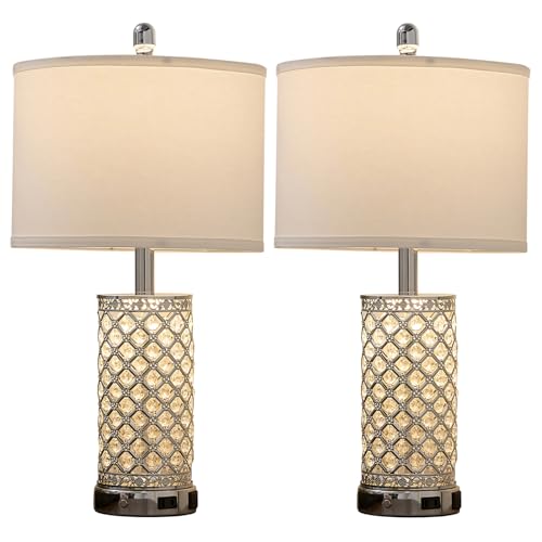 24in Crystal Table Lamp Set of 2 Bedroom Lamps for Night Stand (2 Count)