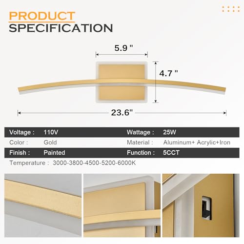 Modern LED Wall Sconce Gold Light Fixtures Over Mirror Modern Bath Wall Lighting for Bathroom