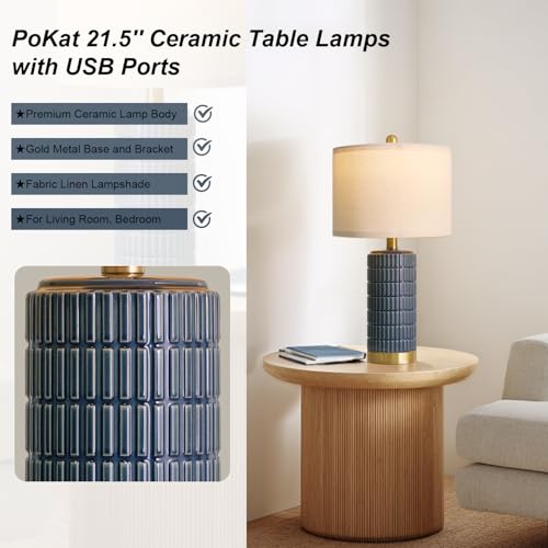 21.5'' Bedside Table Lamps Set of 2 with USB A+C Ports for Living Room (2 Count)