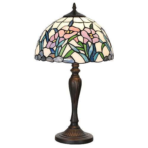 TL0004 Tiffany Table Lamp Stained Glass Bedside Lamp Daffodfil Flowers Design Reading Desk Light 12X21.5 Inches for Bedroom Living Room Home Office